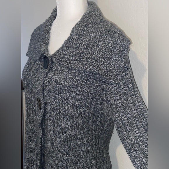 Carolyn Taylor Chunky Knit Wide Collar Bell Cuff Gray White Cardigan Sweater XL - Picture 2 of 9